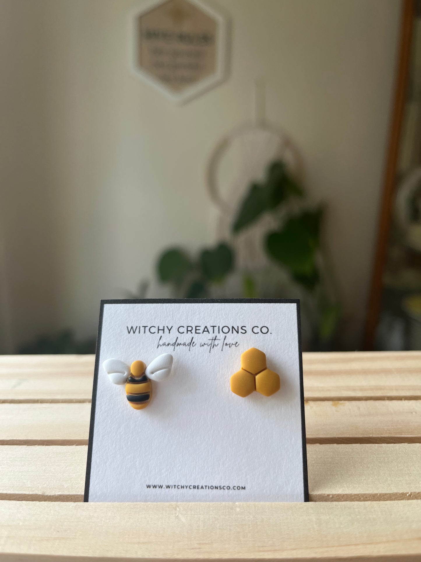 Bumblebee & Honey Comb Stud Polymer Clay Earrings