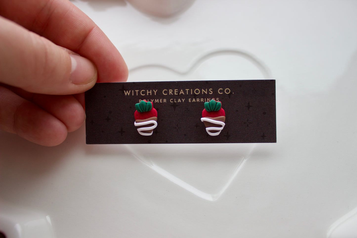 Chocolate Covered Strawberry Polymer Clay Stud Earrings