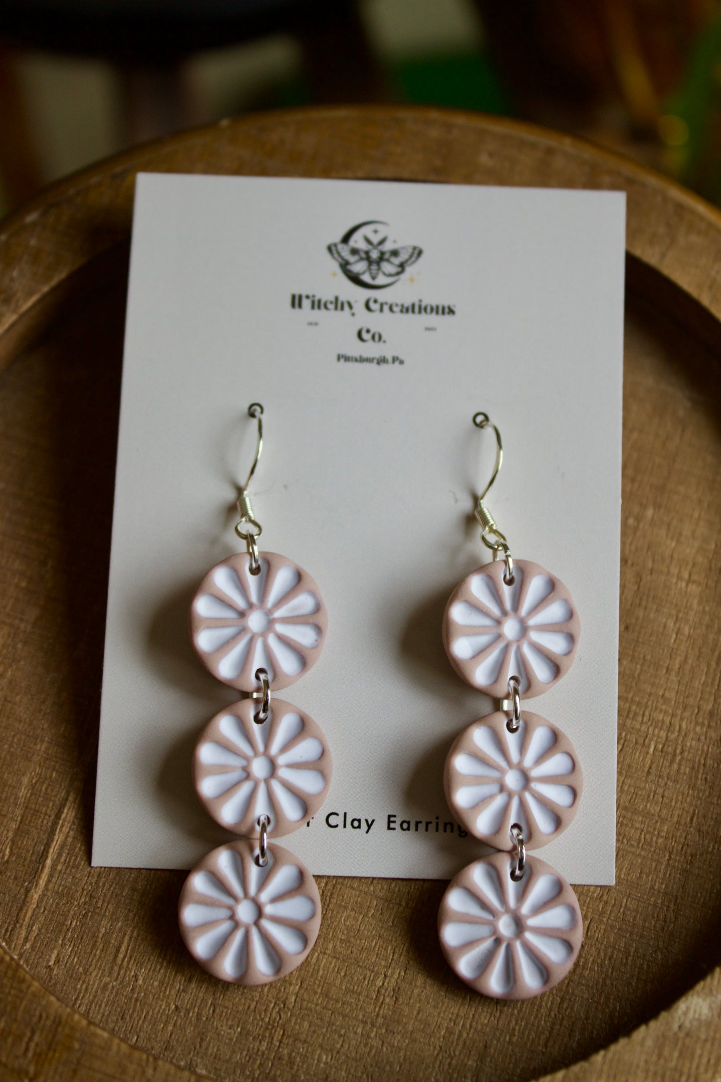 Flower Triple Dangle Polymer Clay Earrings