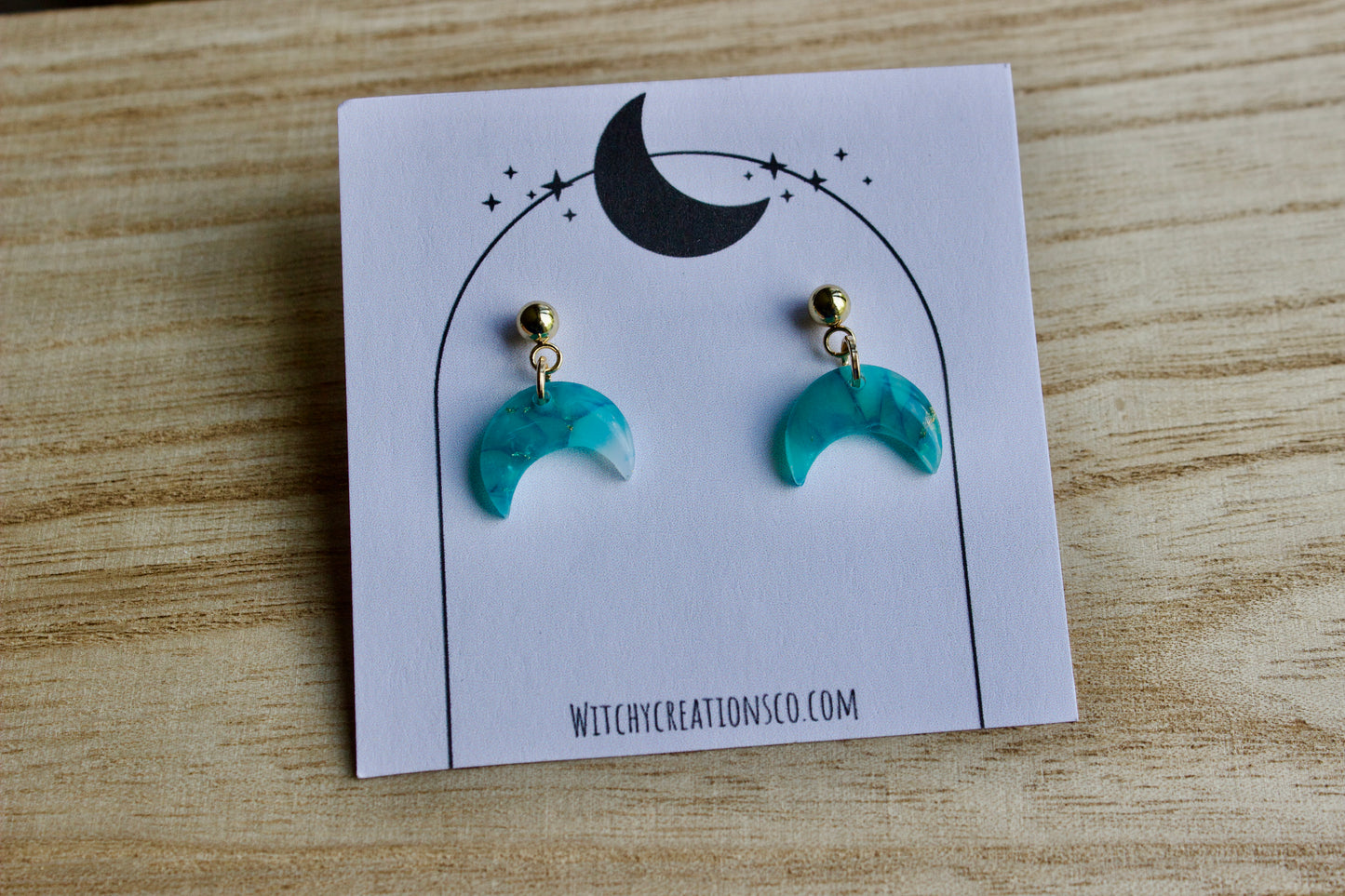 Mermaid Crescent Moon Stud Dangle Polymer Clay Earrings