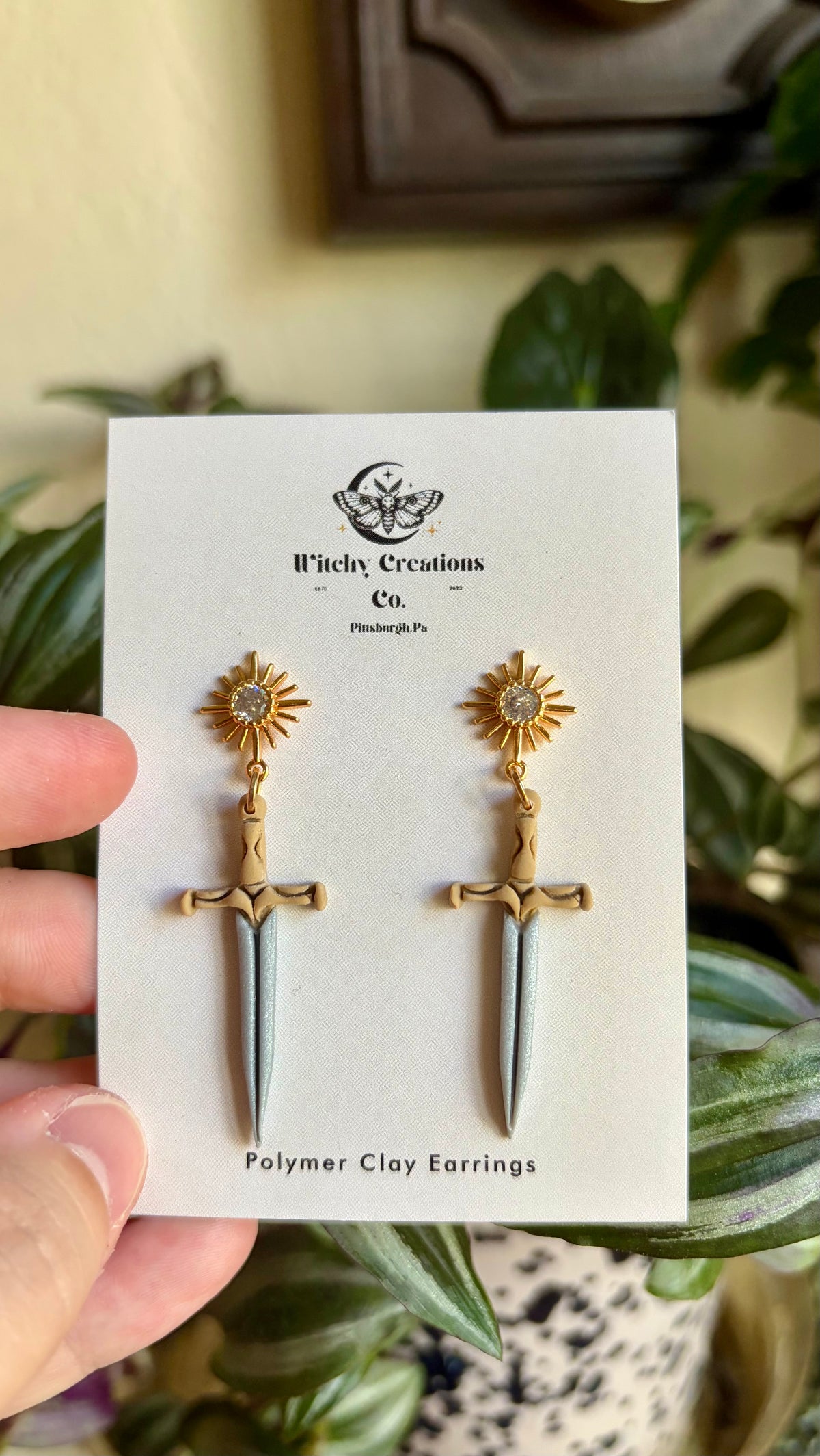 Fantasy Sword Dangle Polymer Clay Earrings