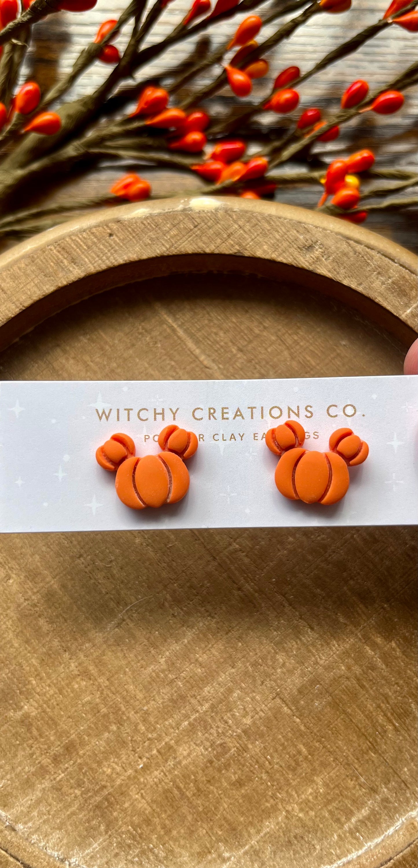 Mouse Pumpkin Polymer Clay Stud Earrings