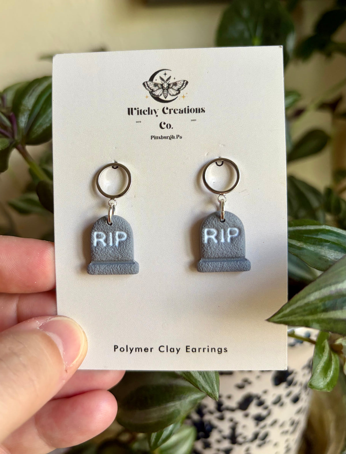 Gravestone Dangle Polymer Clay Earrings