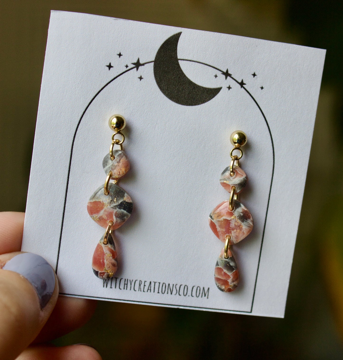 Japanese Stone Dainty Dangle Polymer Clay Earrings