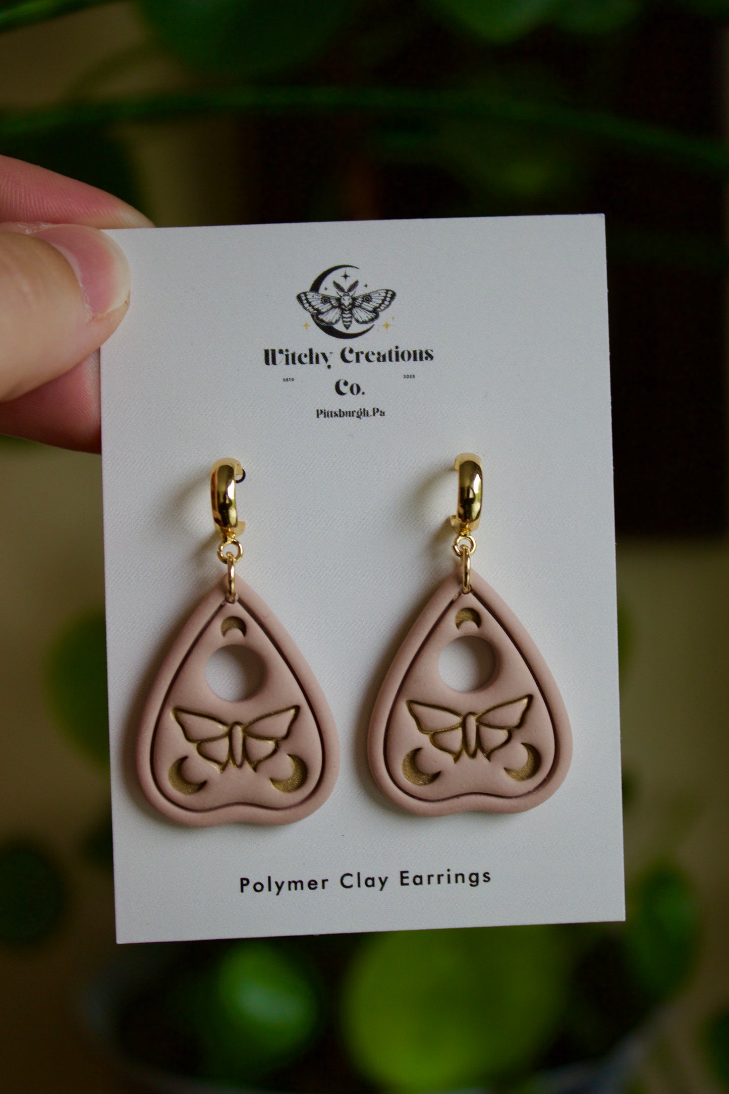 Butterfly Planchette (French Rose) Polymer Clay Dangle Earrings