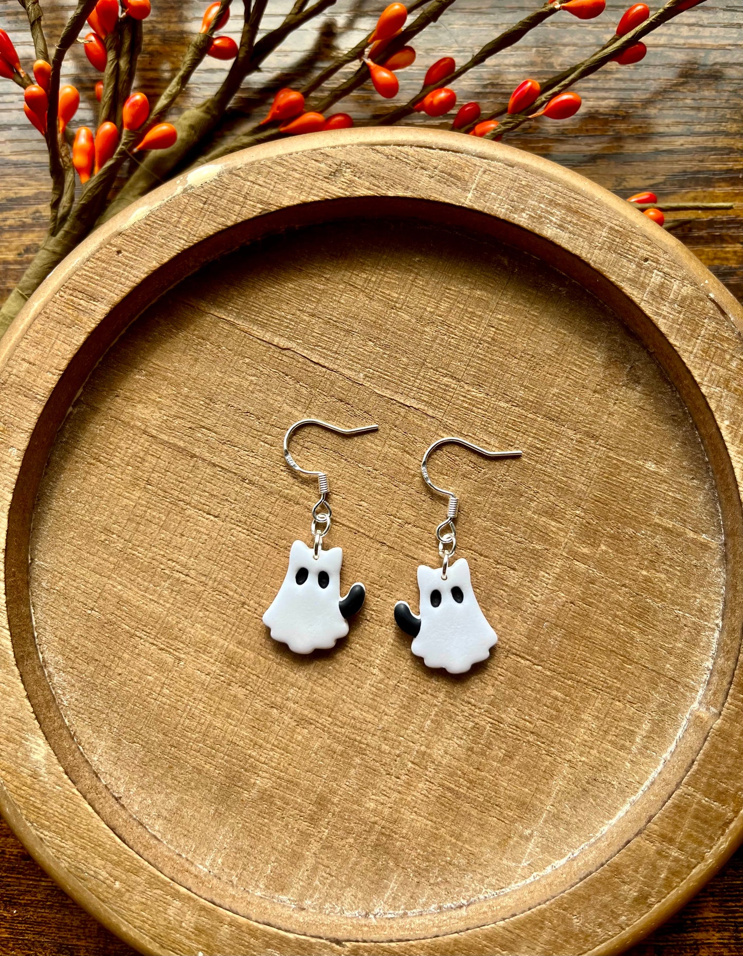 Kitty Ghost Polymer Clay Dangle Earrings