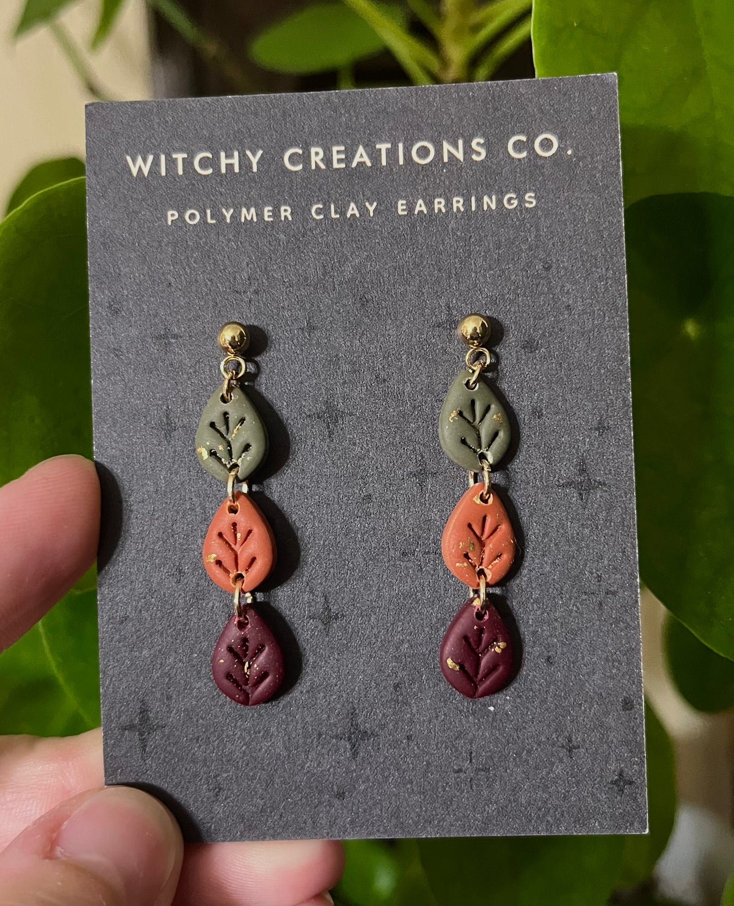 Three Leaf Polymer Clay Dangle Earrings