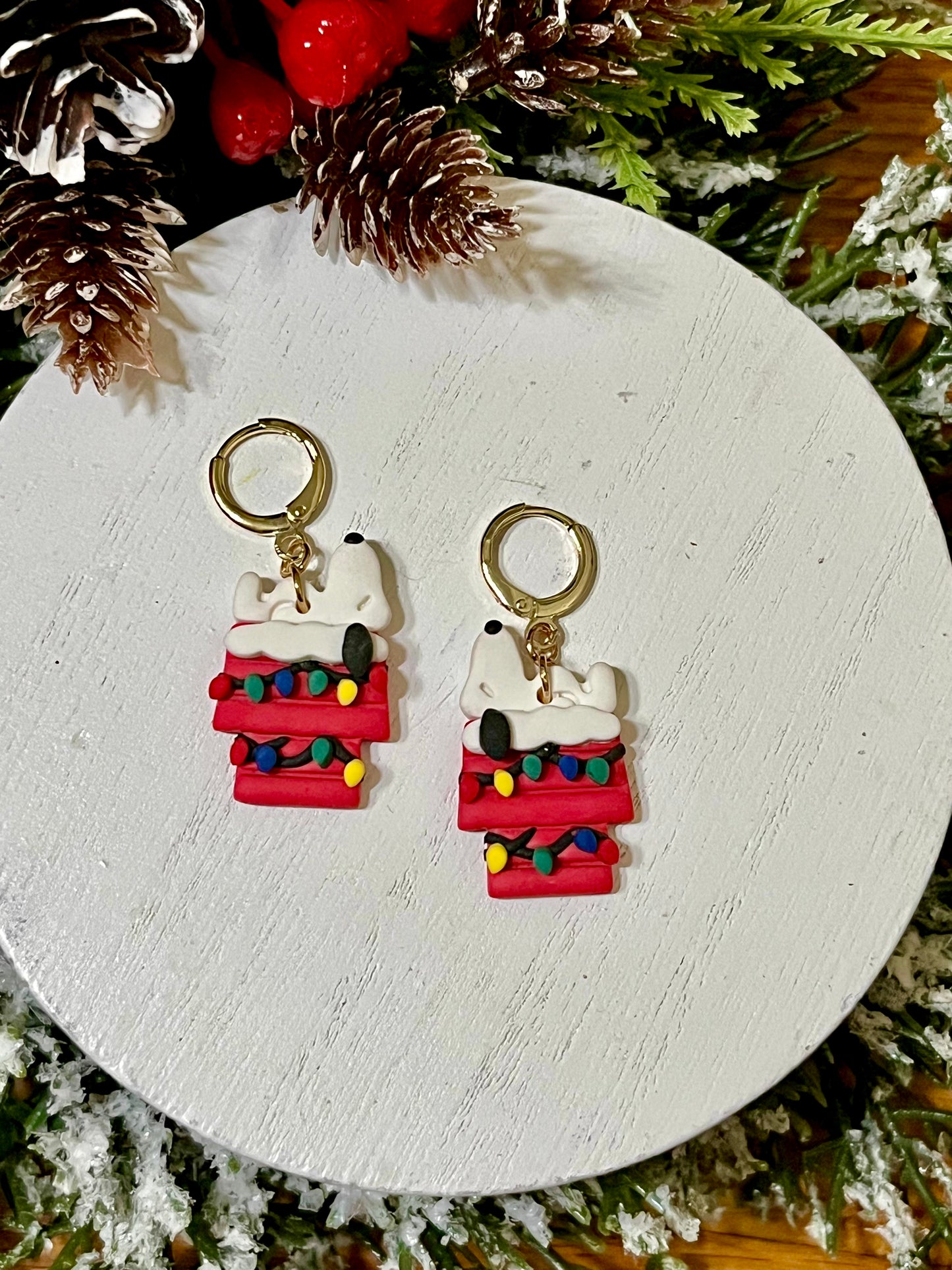 Dog on Festive House Polymer Clay Earrings