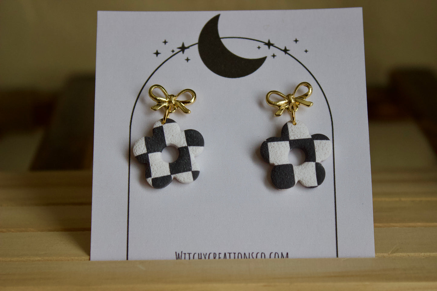 Checkered Daisy Polymer Clay Earrings