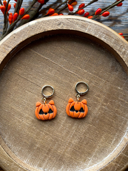 Kitty Jack-o-lantern Polymer Clay Dangle Earrings