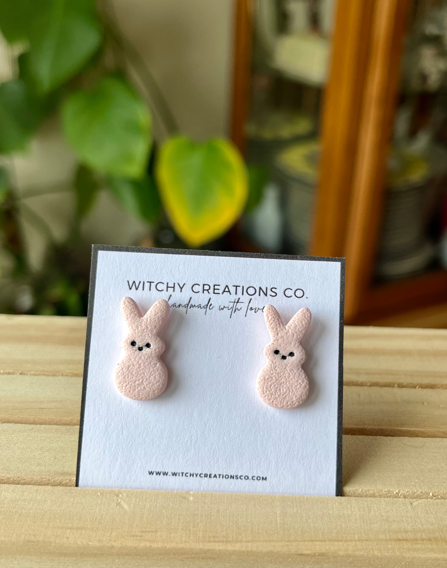 Marshmallow Bunny Polymer Clay Stud Earrings