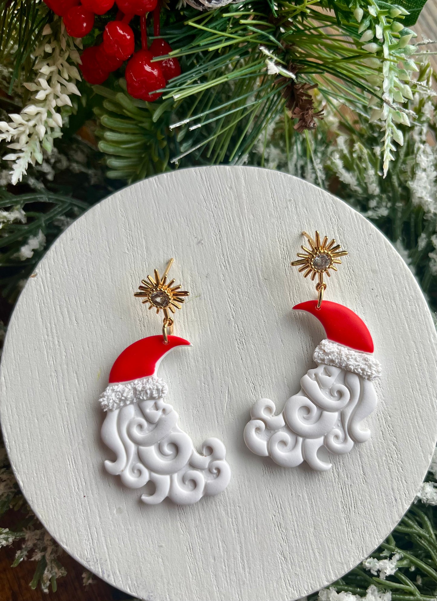 Santa Crescent Moon Polymer Clay Earrings