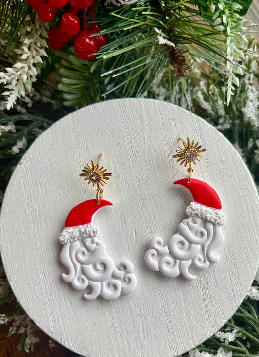 Santa Crescent Moon Polymer Clay Earrings