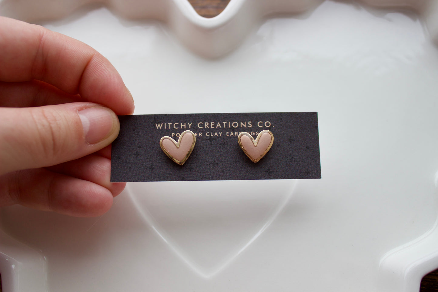 Gold Outlined Heart Polymer Clay Stud Earrings