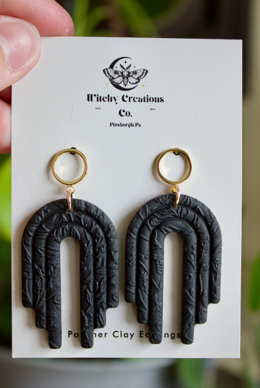 Floral Arch w/ Gold Circle Polymer Clay Dangle Earrings