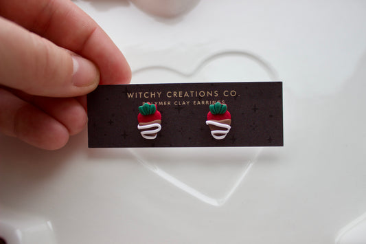 Chocolate Covered Strawberry Polymer Clay Stud Earrings