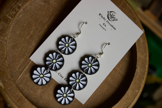 Flower Triple Dangle Polymer Clay Earrings