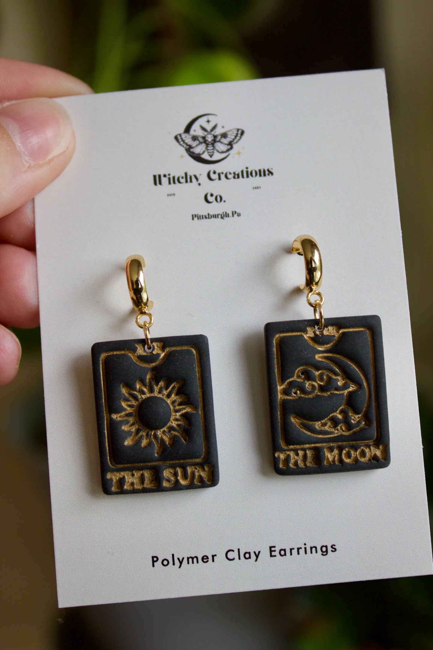 Sun & Moon Tarot Card Polymer Clay Dangle Earrings