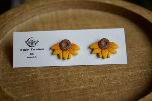 Half Sunflower Polymer Clay Stud Earrings
