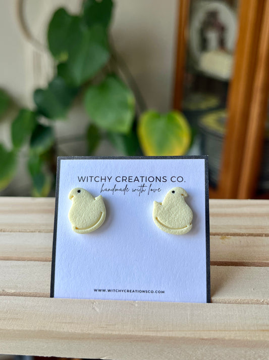 Marshmallow Peep Polymer Clay Stud Earrings