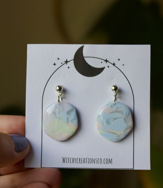 Pastel Cotton Candy Circle Stud Post Dangle Polymer Clay Earrings
