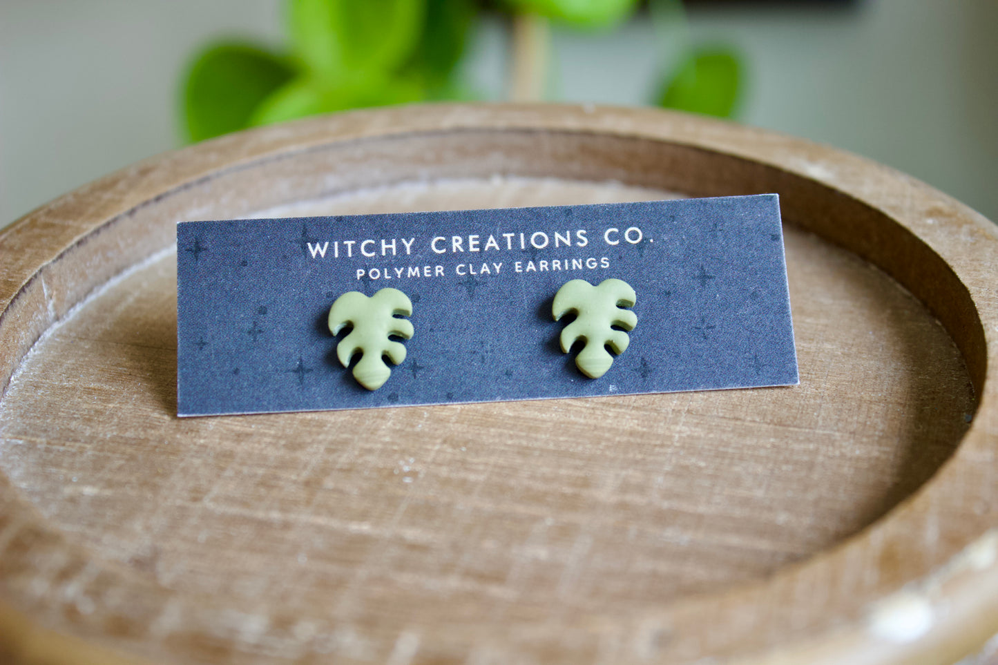 Monstera Stud Polymer Clay Earrings