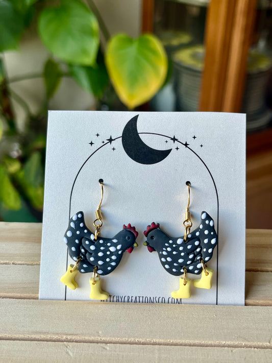 Chickens in Rain Boots Polymer Clay Earrings