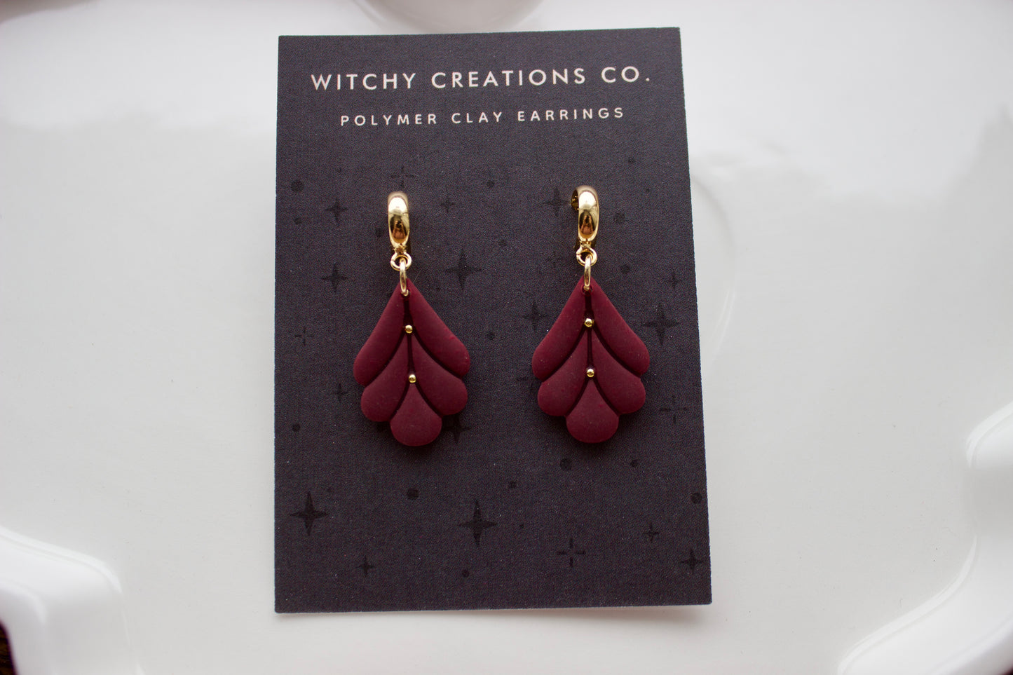 Elegant Leaf Polymer Clay Dangle Earrings (Half hoop post)