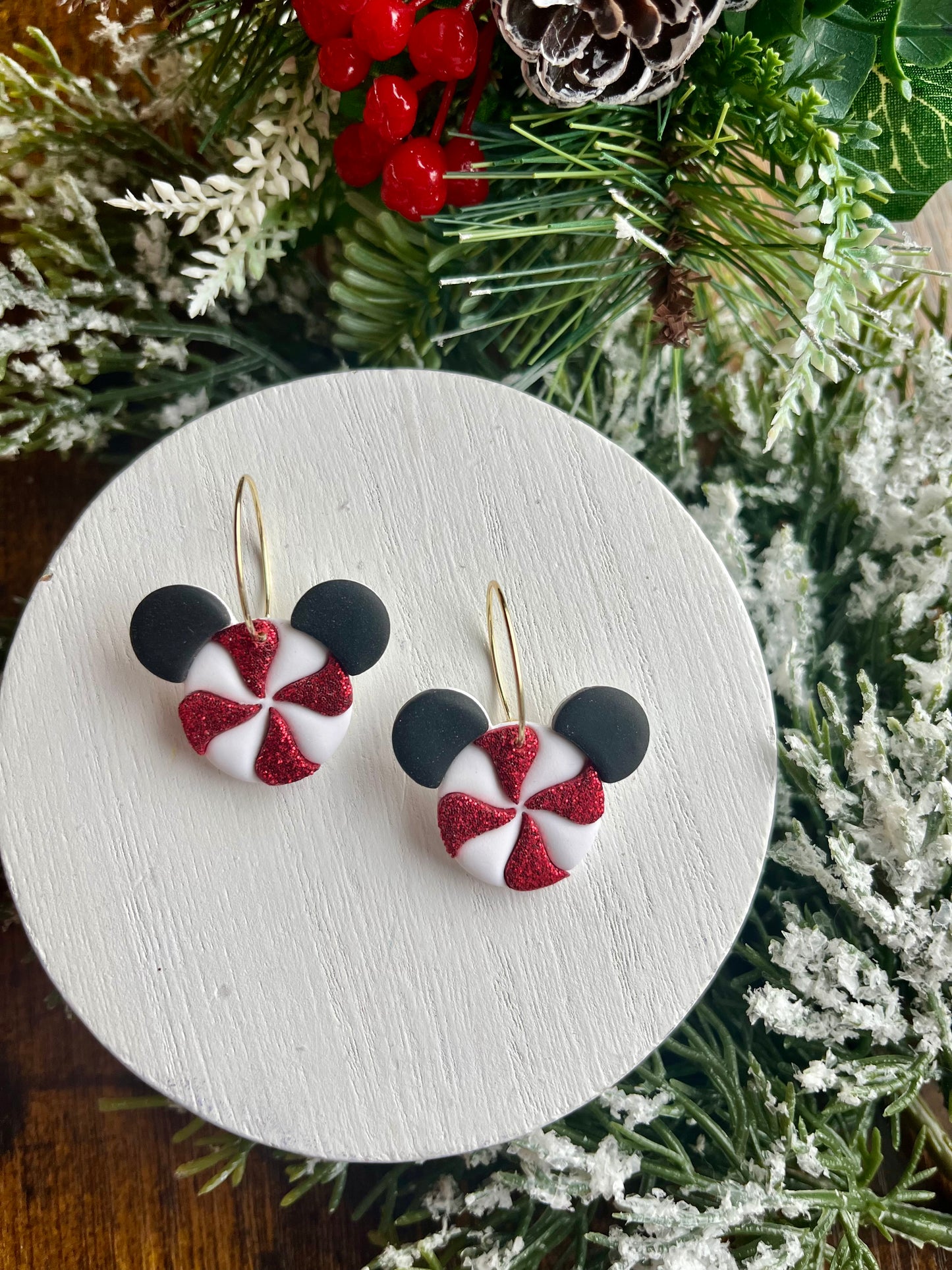Mouse Peppermint Swirl Polymer Clay Earrings