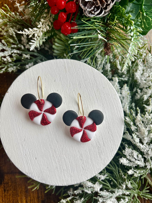 Mouse Peppermint Swirl Polymer Clay Earrings