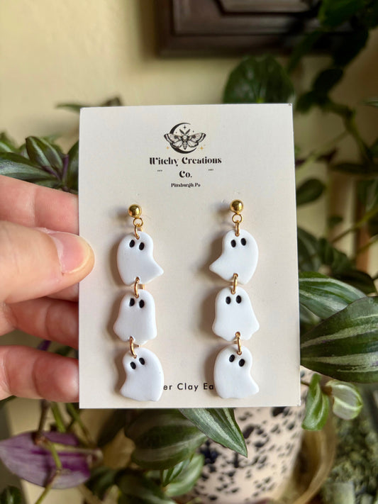 Triple Ghost Dangle Polymer Clay Earrings