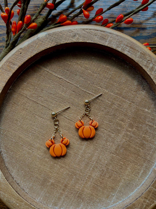Mouse Pumpkin Polymer Clay Post Dangle Earrings
