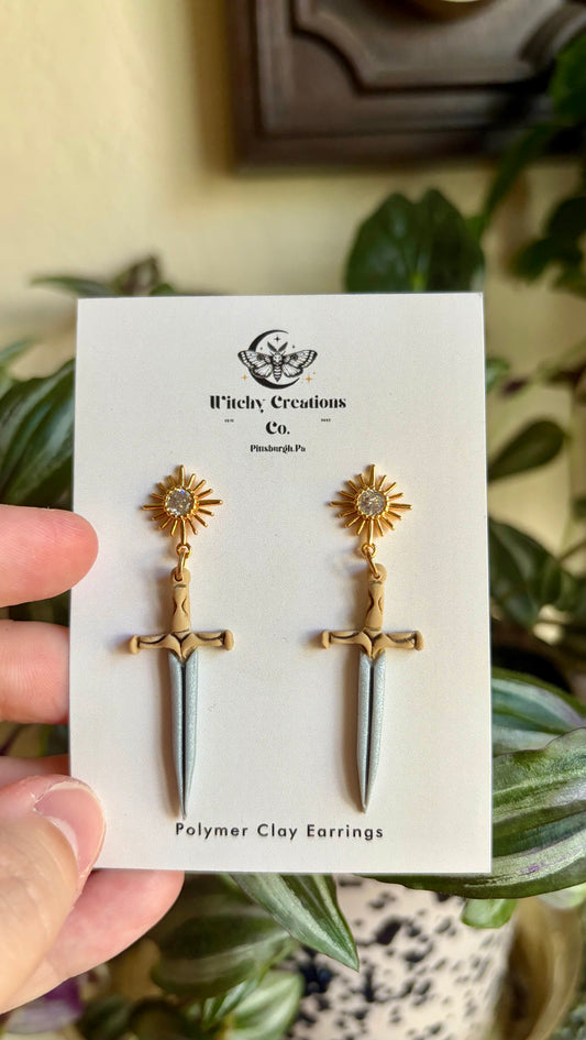 Fantasy Sword Dangle Polymer Clay Earrings