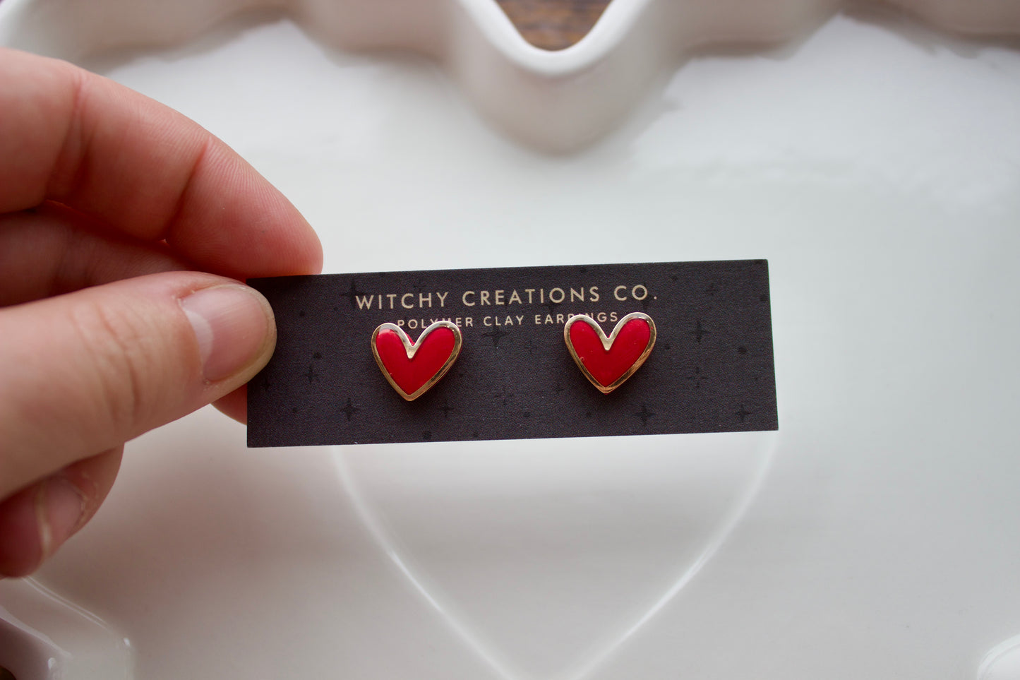 Gold Outlined Heart Polymer Clay Stud Earrings
