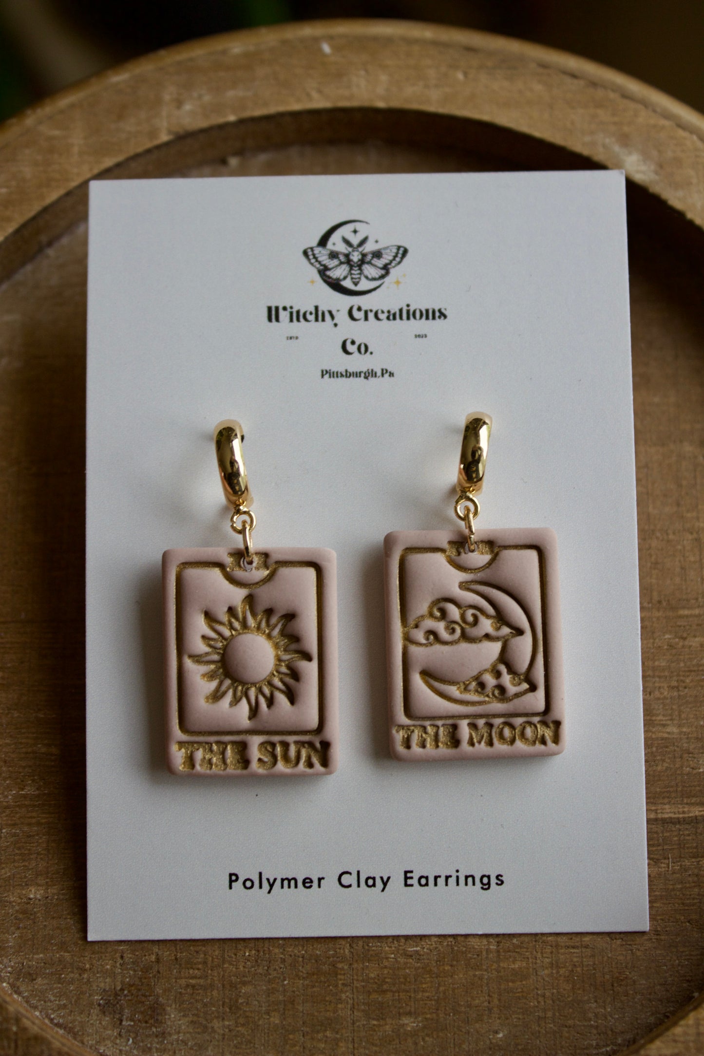 Sun & Moon Tarot Card Polymer Clay Dangle Earrings