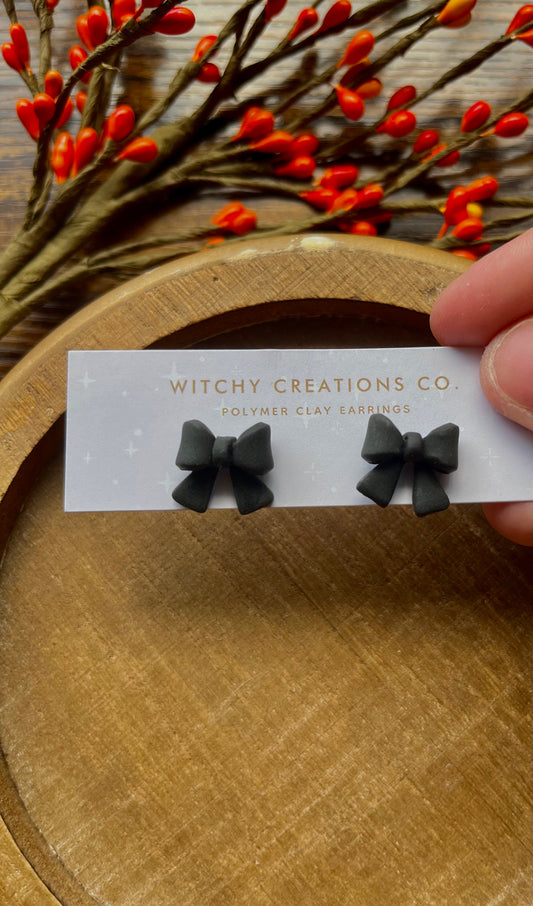 Black Bow Polymer Clay Studs Earrings