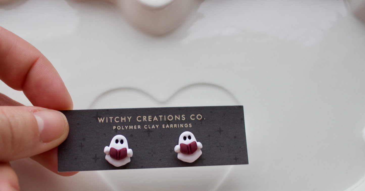 Reading Ghosties Polymer Clay Stud Earrings