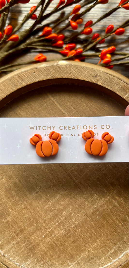 Mouse Pumpkin Polymer Clay Stud Earrings