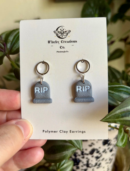 Gravestone Dangle Polymer Clay Earrings