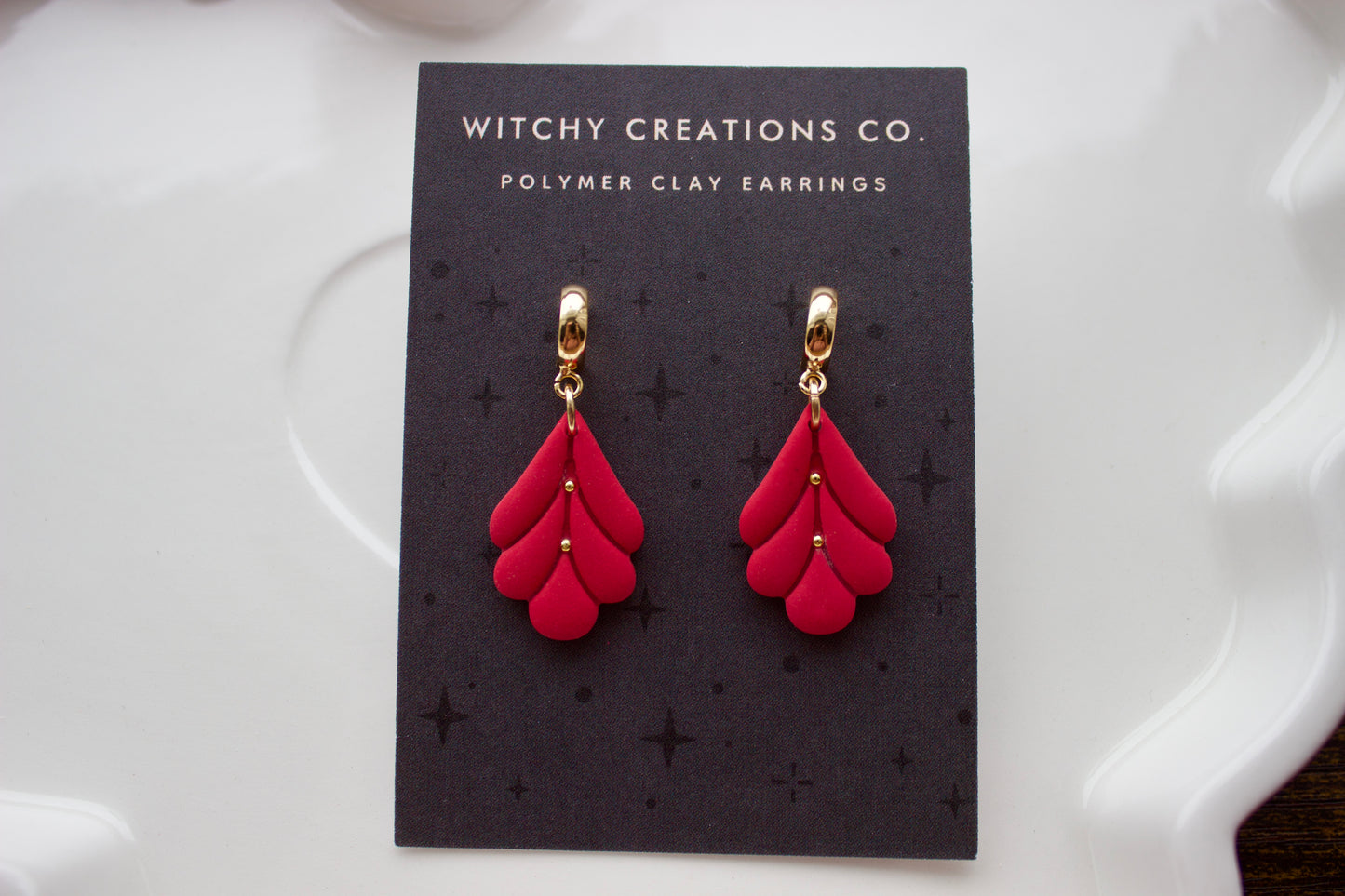 Elegant Leaf Polymer Clay Dangle Earrings (Half hoop post)