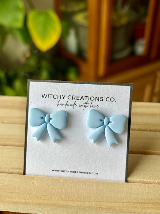 Baby Blue Bow Polymer Clay Stud Earrings