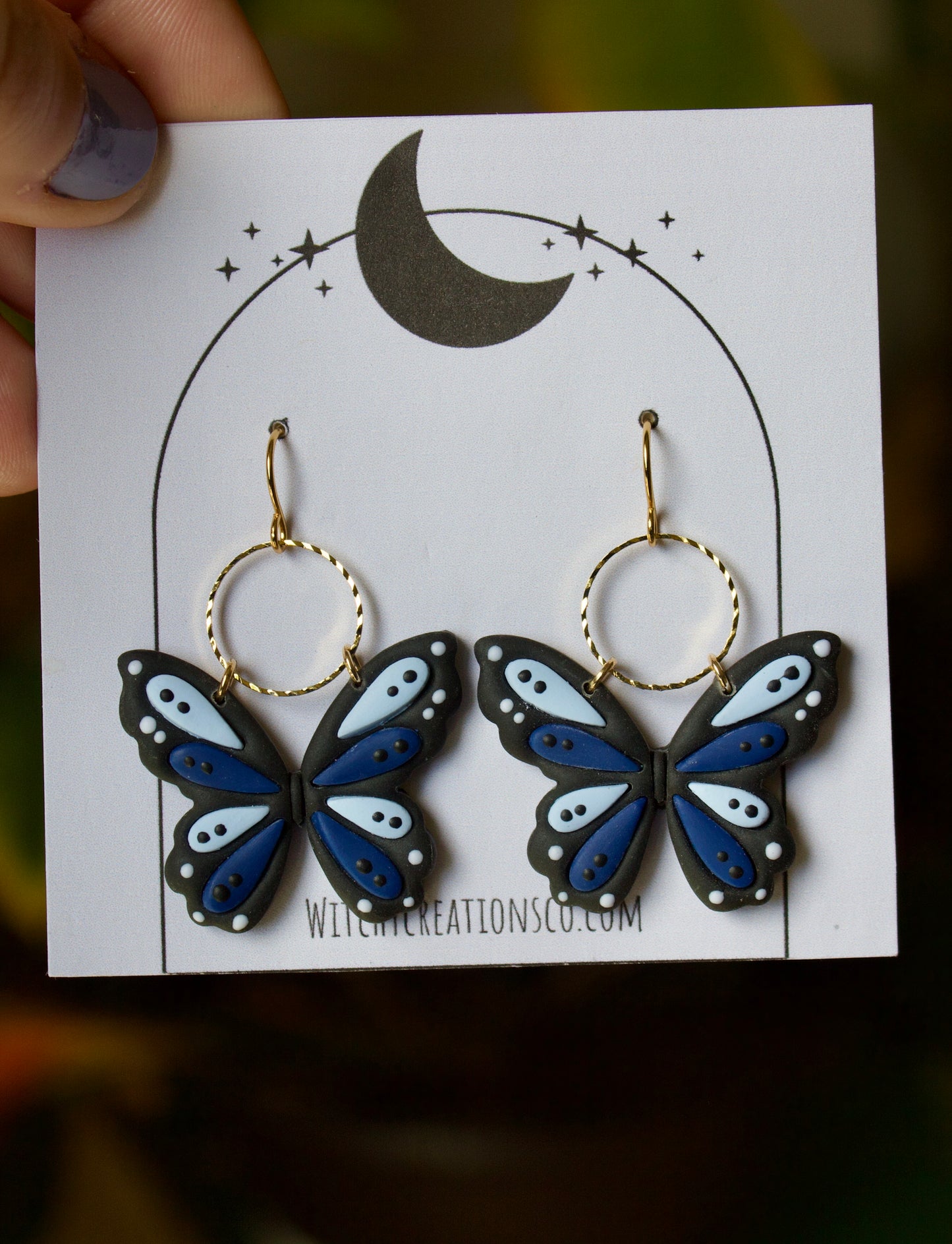 Blue Monarch Butterfly Polymer Clay Dangle