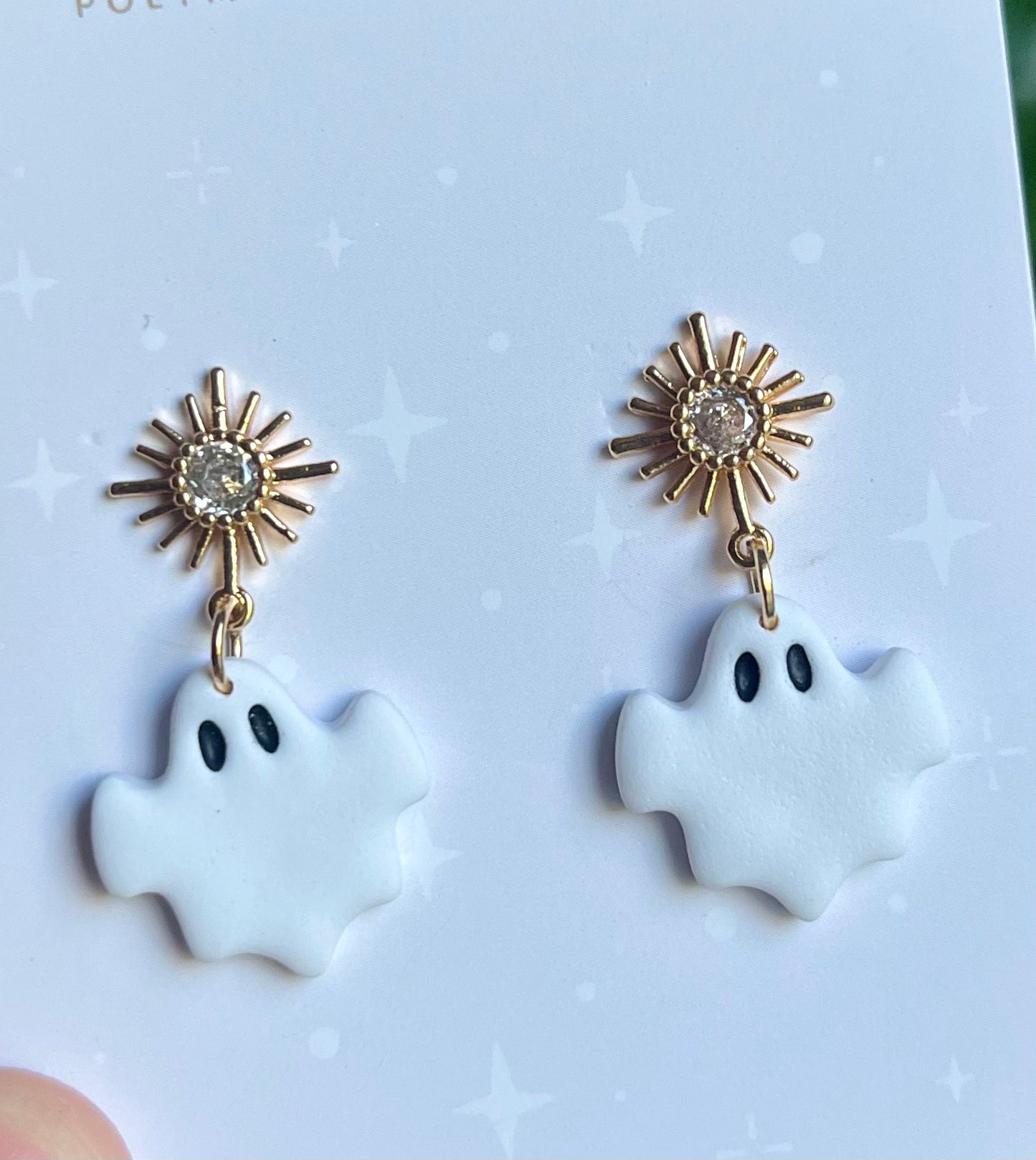 Ghost Polymer Clay Post Dangle Earrings