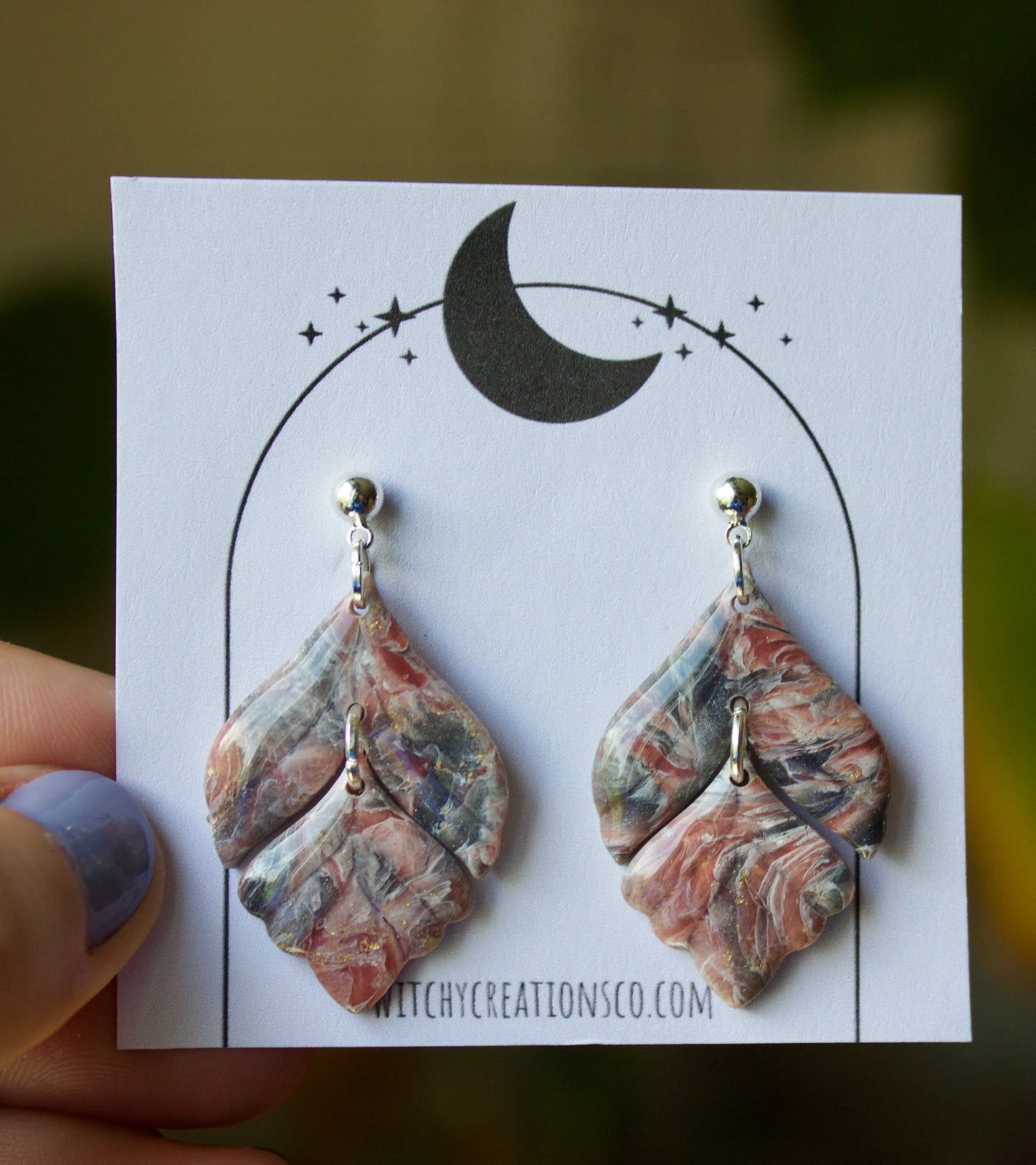 Japanese Stone "Serenity" Stud Post Dangle Polymer Clay Earrings