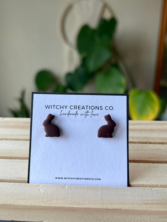 Mini Chocolate Bunny Polymer Clay Stud Earrings