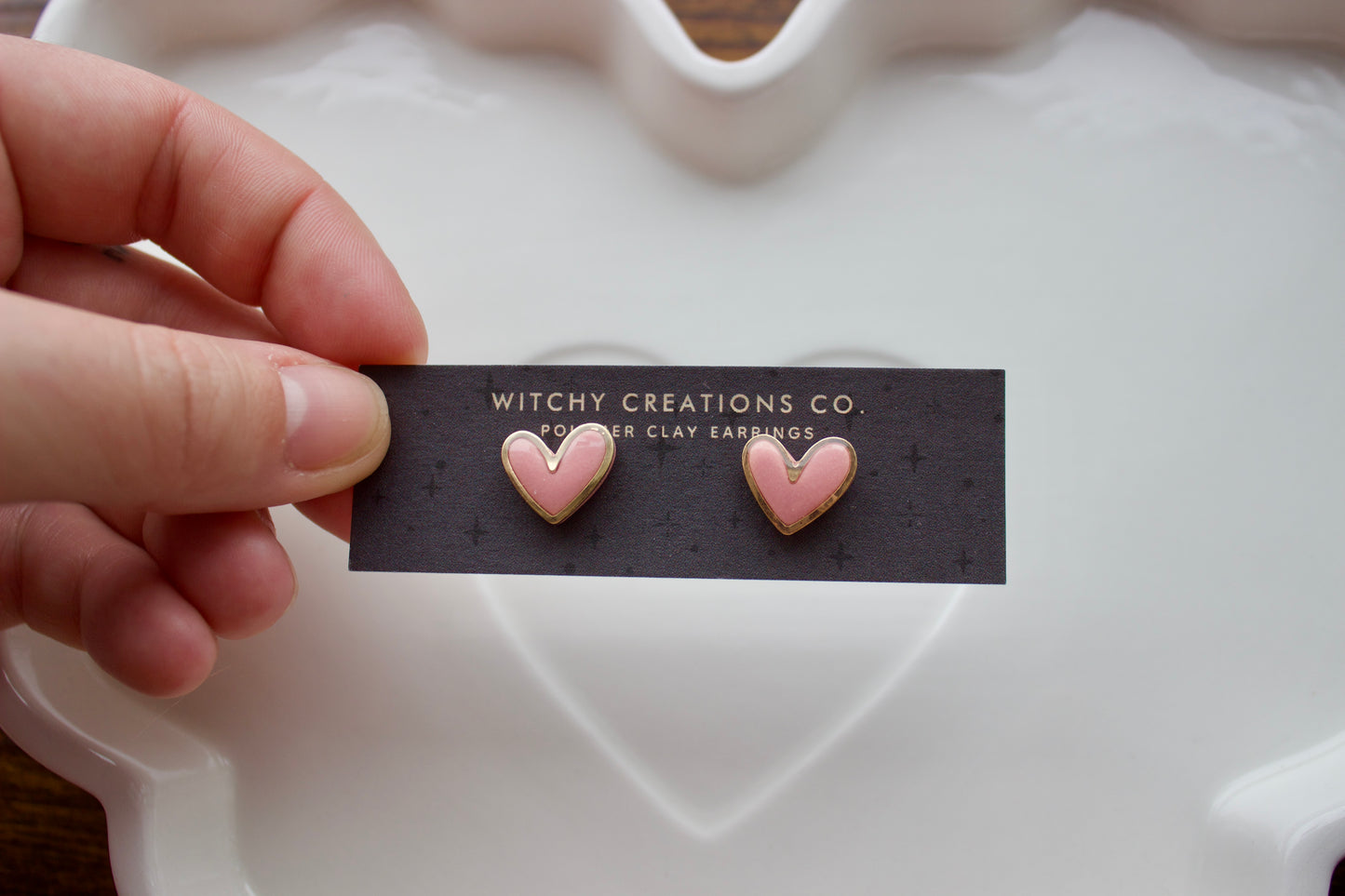 Gold Outlined Heart Polymer Clay Stud Earrings