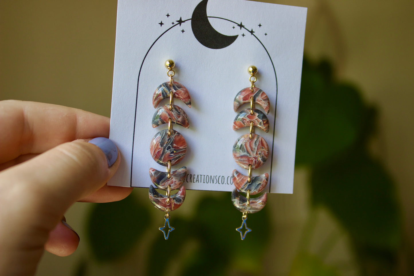Japenese Stone Moon Phase Dangle Polymer Clay Earrings