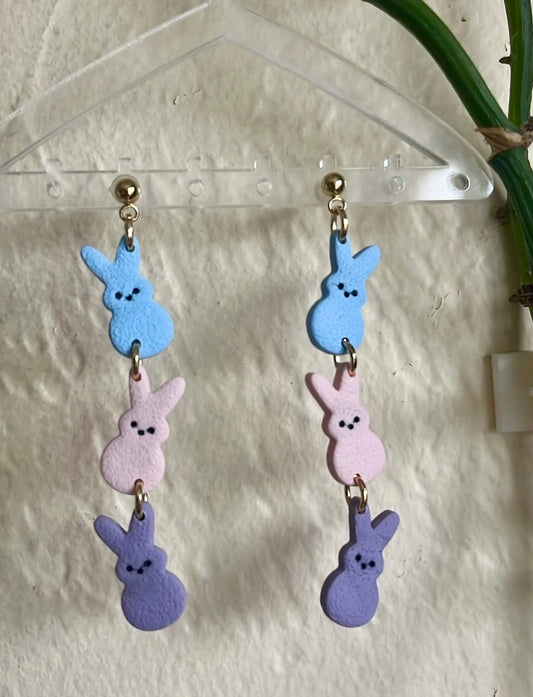 Marshmallow Bunny Polymer Clay Dangle Earrings