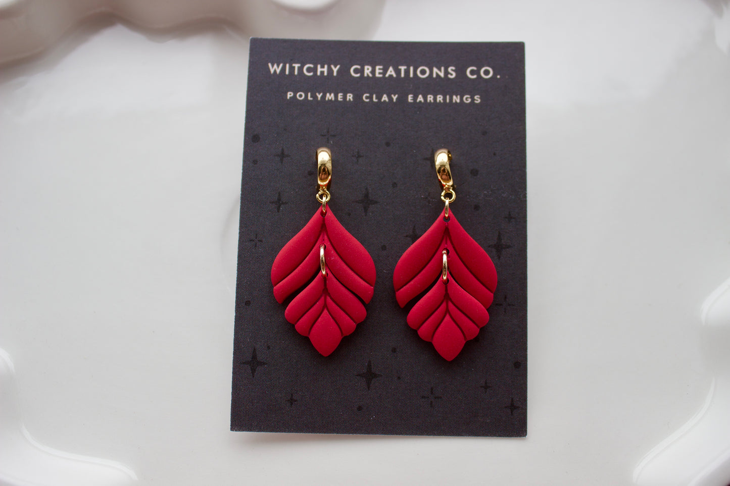 Cherry Pie Leaf Polymer Dangle Earrings
