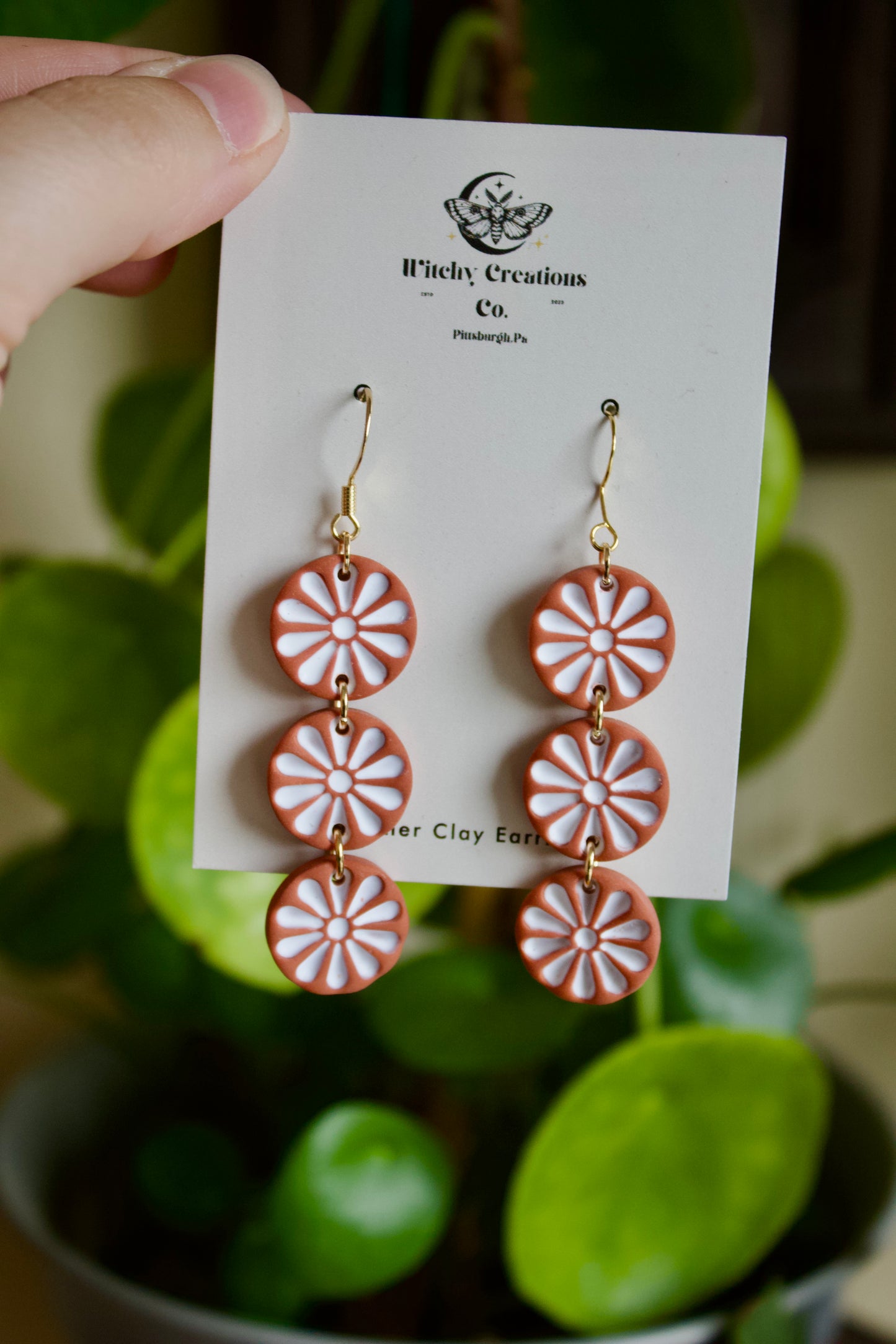 Flower Triple Dangle Polymer Clay Earrings